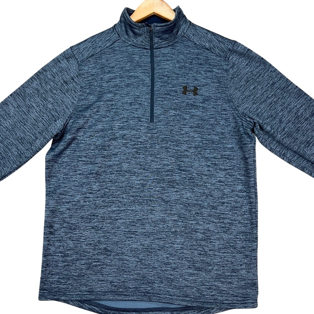 Under Armour Pullover Mens Medium Blue Heathered ColdGear Quarter Zip Fleece EUC